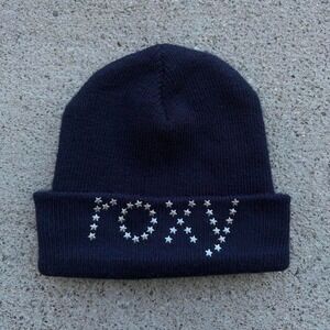 Vintage 2000s Y2K Roxy Navy/Star Rhinestones Snow/Ski Beanie